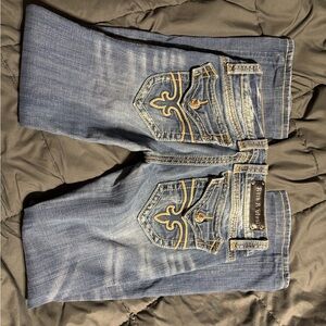 Rock Revival Women's Boot Cut Jeans in Blue with Gold Stitching